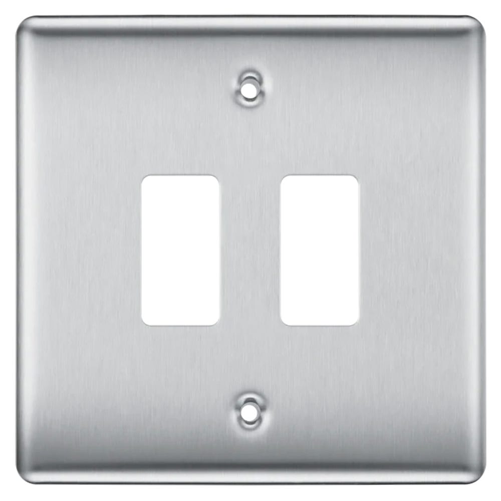 BG Grid 2 Gang Modular Front Plate Brushed Steel RNBS2