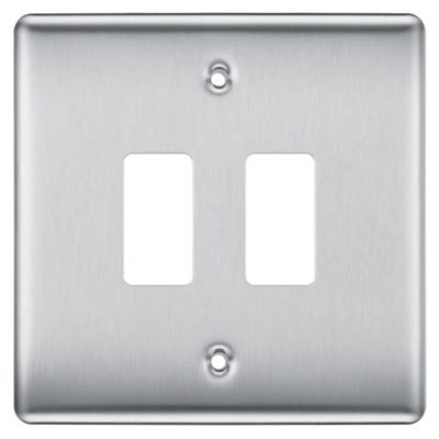 BG Grid 2 Gang Modular Front Plate Brushed Steel RNBS2
