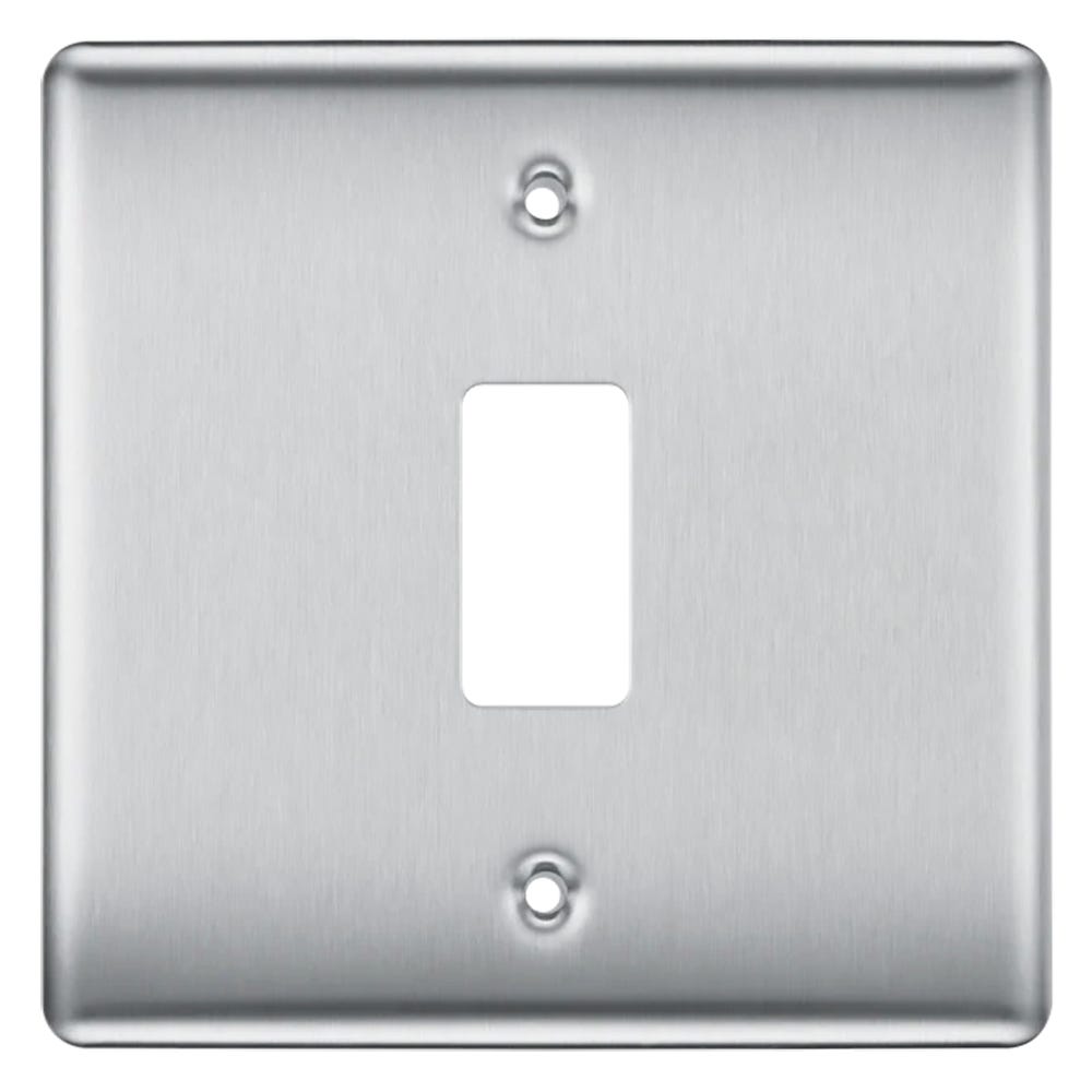 BG Nexus Grid 1 Gang Modular Front Plate Brushed Steel RNBS1