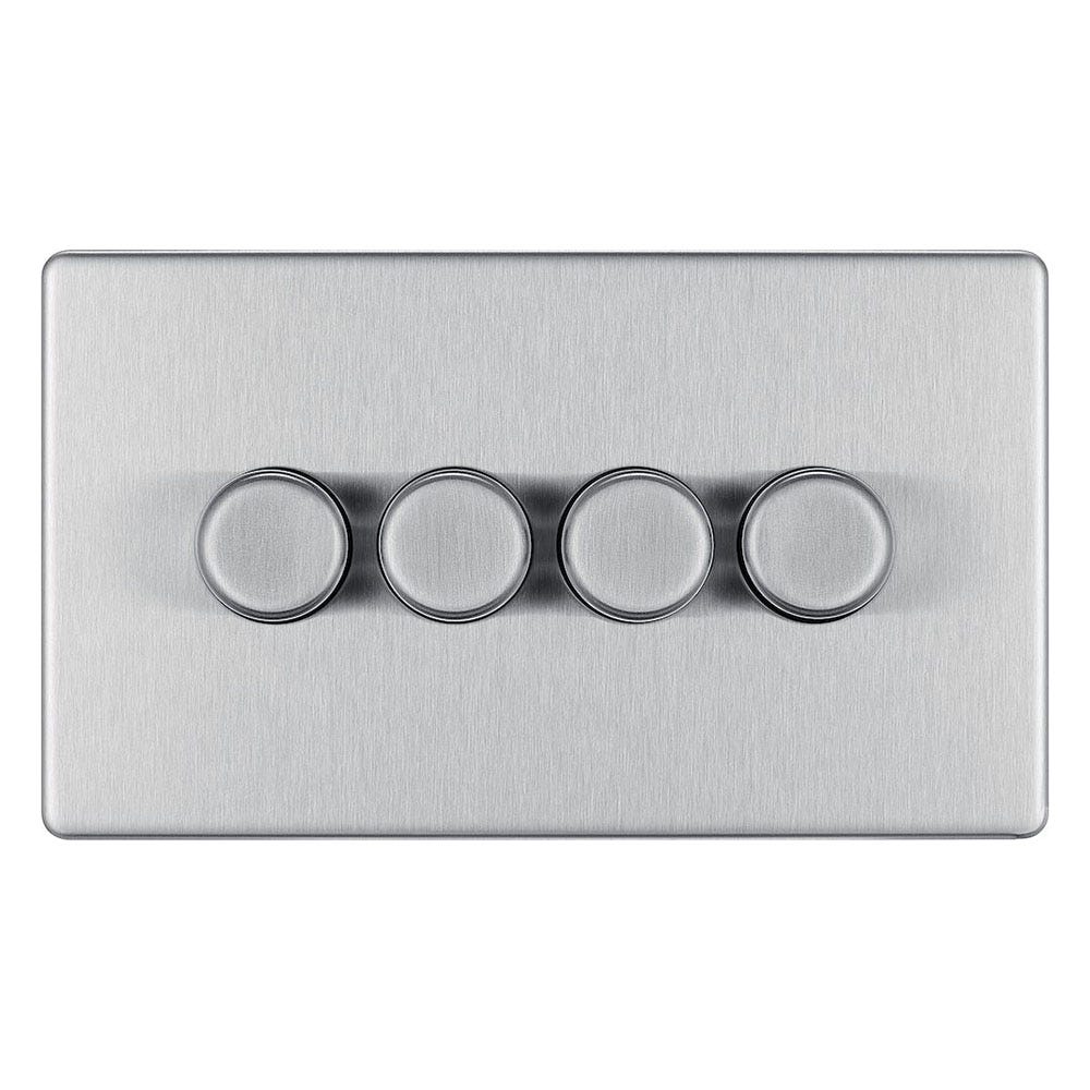 BG Screwless 200W 4 Gang 2 Way Push Dimmer Switch Brushed Steel FBS84