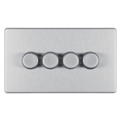 BG Screwless 200W 4 Gang 2 Way Push Dimmer Switch Brushed Steel FBS84