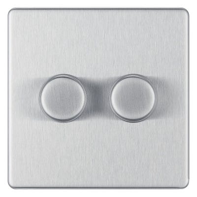BG Screwless 200W 2 Gang 2 Way Push Dimmer Switch Brushed Steel FBS82