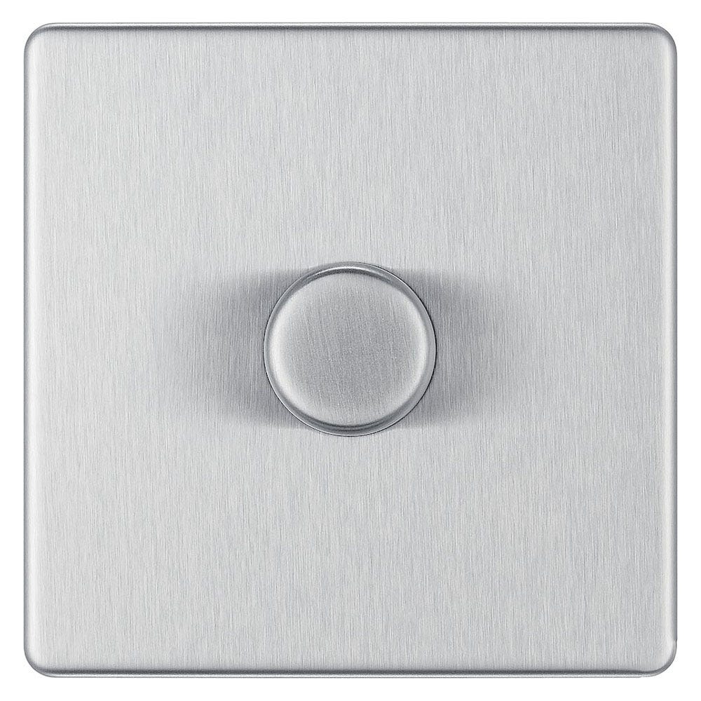 BG Screwless 200W 1 Gang 2 Way Push Dimmer Switch Brushed Steel FBS81