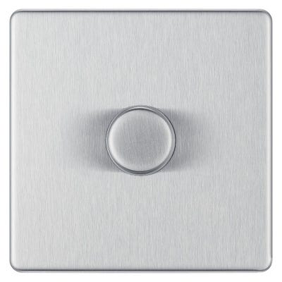 BG Screwless 200W 1 Gang 2 Way Push Dimmer Switch Brushed Steel FBS81
