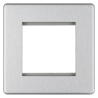 BG Screwless 2 Module Euro Single Front Plate Brushed Steel FBSEMS2