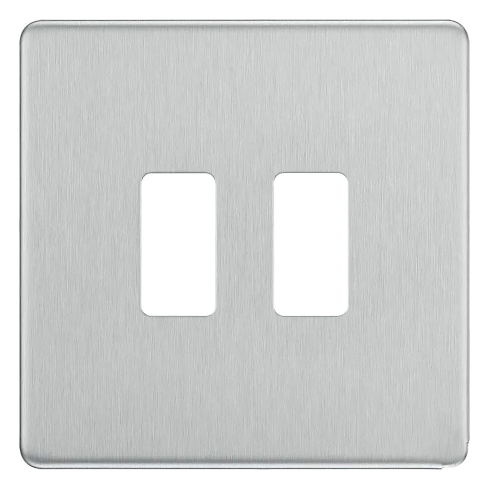BG Grid Screwless 2 Gang Modular Front Plate Brushed Steel RFBS2