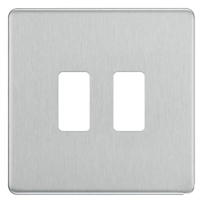 BG Grid Screwless 2 Gang Modular Front Plate Brushed Steel RFBS2