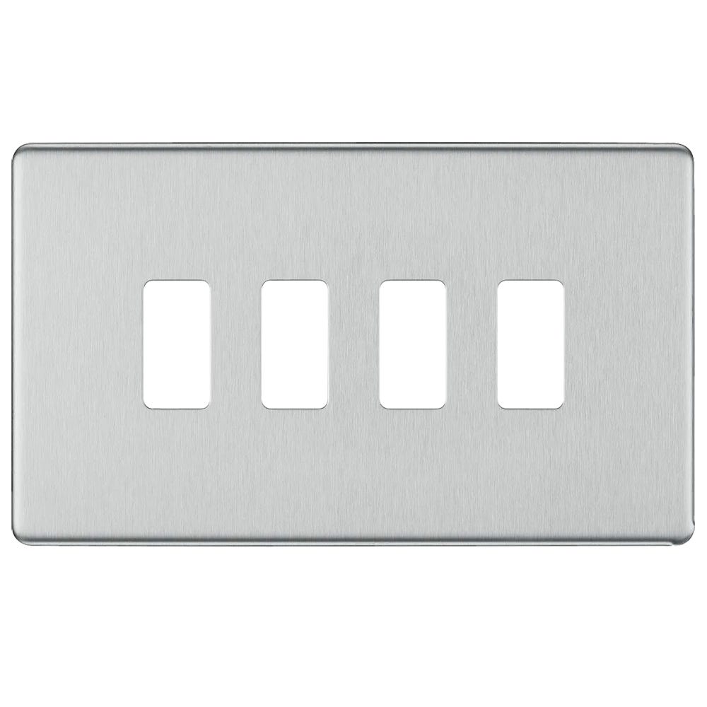 BG Grid Screwless 4 Gang Modular Front Plate Brushed Steel RFBS4