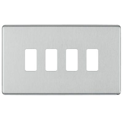 BG Grid Screwless 4 Gang Modular Front Plate Brushed Steel RFBS4