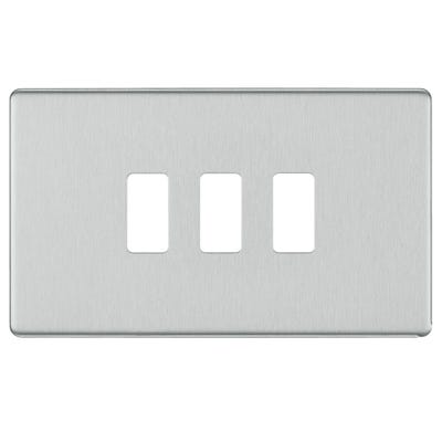 BG Grid Screwless 3 Gang Modular Front Plate Brushed Steel RFBS3