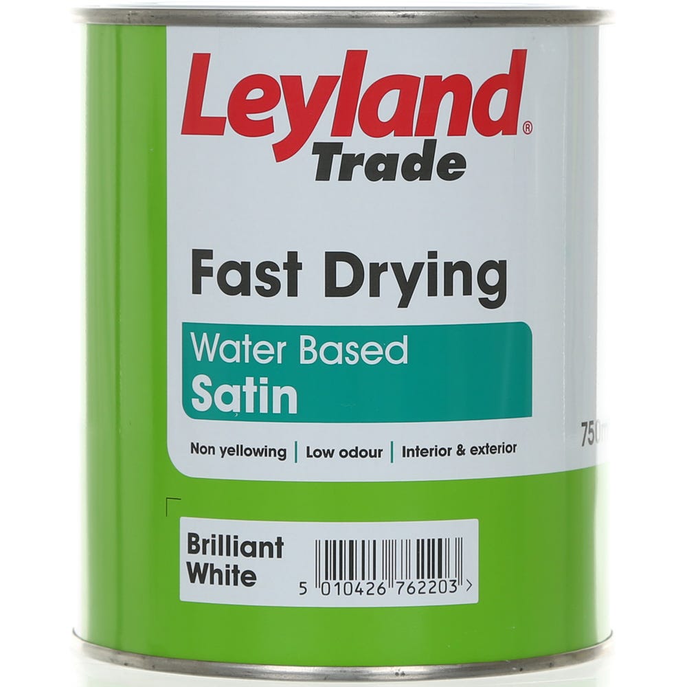 Leyland Trade Fast Drying Water Based Satin Brilliant White 750ml