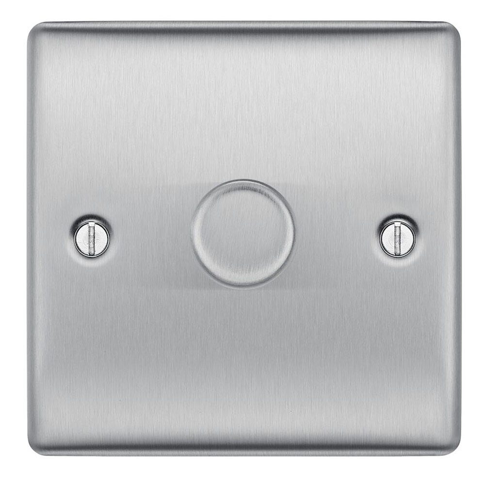 BG 200W 1 Gang 2 Way Push Dimmer Switch Brushed Steel NBS81