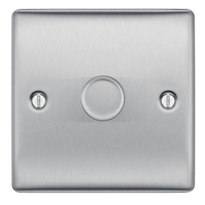 BG Nexus 200W 1 Gang 2 Way Dimmer Light Switch Push Brushed Steel NBS81-01