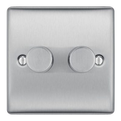 BG 200W 2 Gang 2 Way Push Dimmer Switch Brushed Steel NBS82