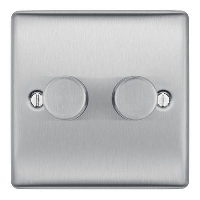 BG Nexus 200W 2 Gang 2 Way Dimmer Light Switch Push Brushed Steel NBS82-01