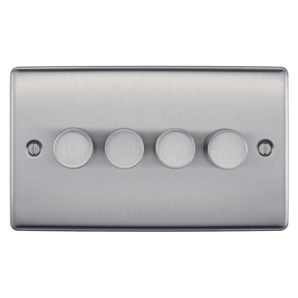 BG 200W 4 Gang 2 Way Push Dimmer Switch Brushed Steel NBS84