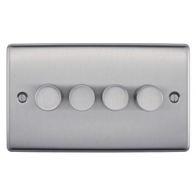 BG 200W 4 Gang 2 Way Push Dimmer Switch Brushed Steel NBS84