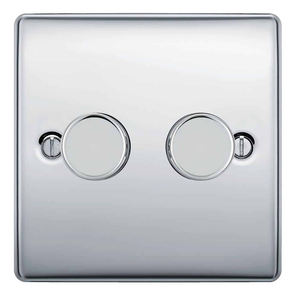 BG 200W 2 Gang 2 Way Push Dimmer Switch Polished Chrome NPC82