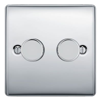 BG 200W 2 Gang 2 Way Push Dimmer Switch Polished Chrome NPC82