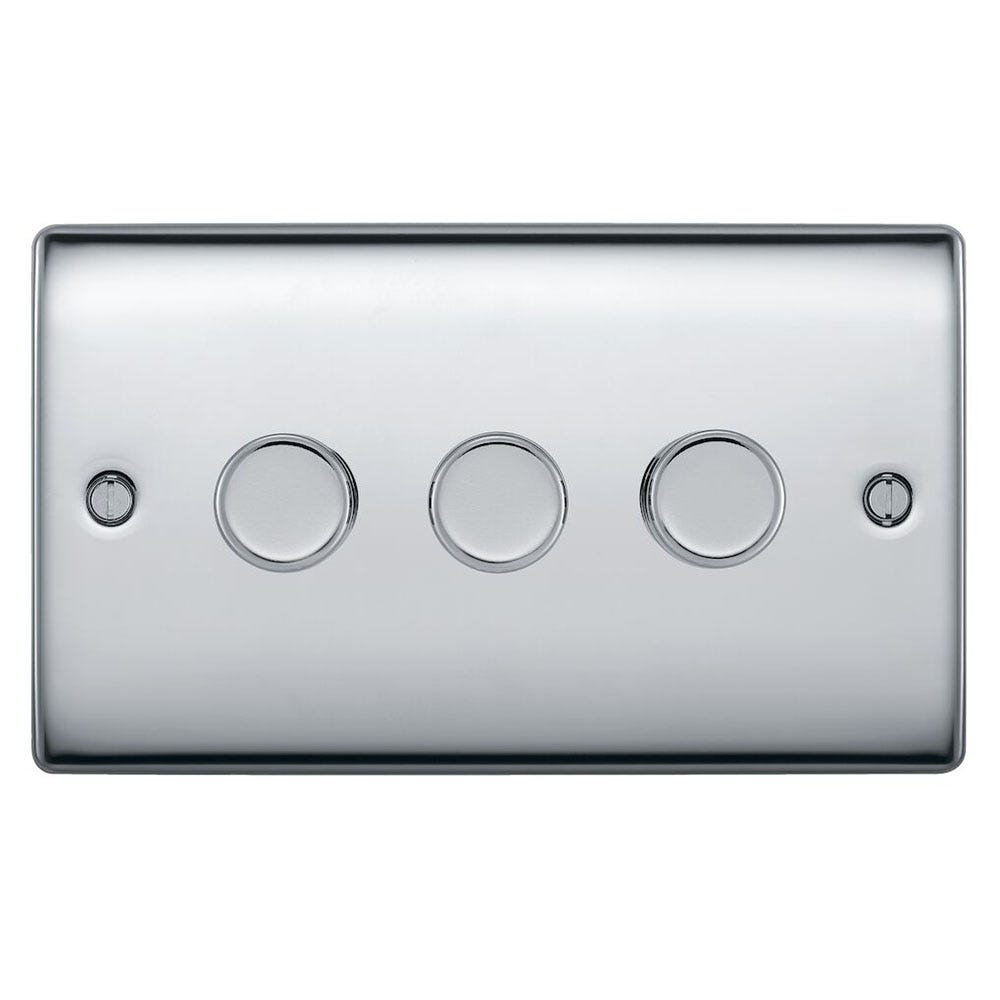 BG 200W 3 Gang 2 Way Push Dimmer Switch Polished Chrome NPC83