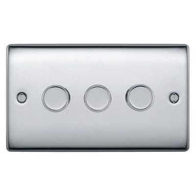 BG 200W 3 Gang 2 Way Push Dimmer Switch Polished Chrome NPC83