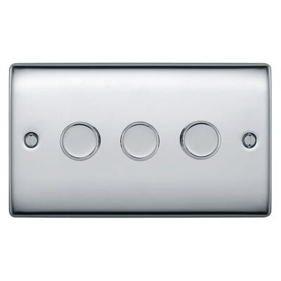 BG Nexus 200W 3 Gang 2 Way Dimmer Light Switch Push Polished Chrome NPC83-01