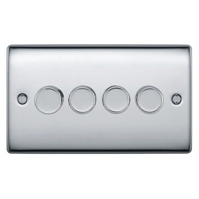 BG Nexus 200W 4 Gang 2 Way Dimmer Light Switch Push Polished Chrome NPC84-01