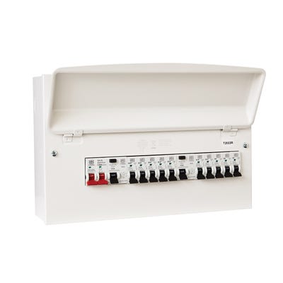 MK Sentry 16 Module 10 Way Fully Populated Dual RCD Metal Consumer Unit with 100A Main Switch Disconnector