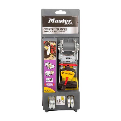 Masterlock 4.5m x 35mm Ratchet Tie Down with J Hooks