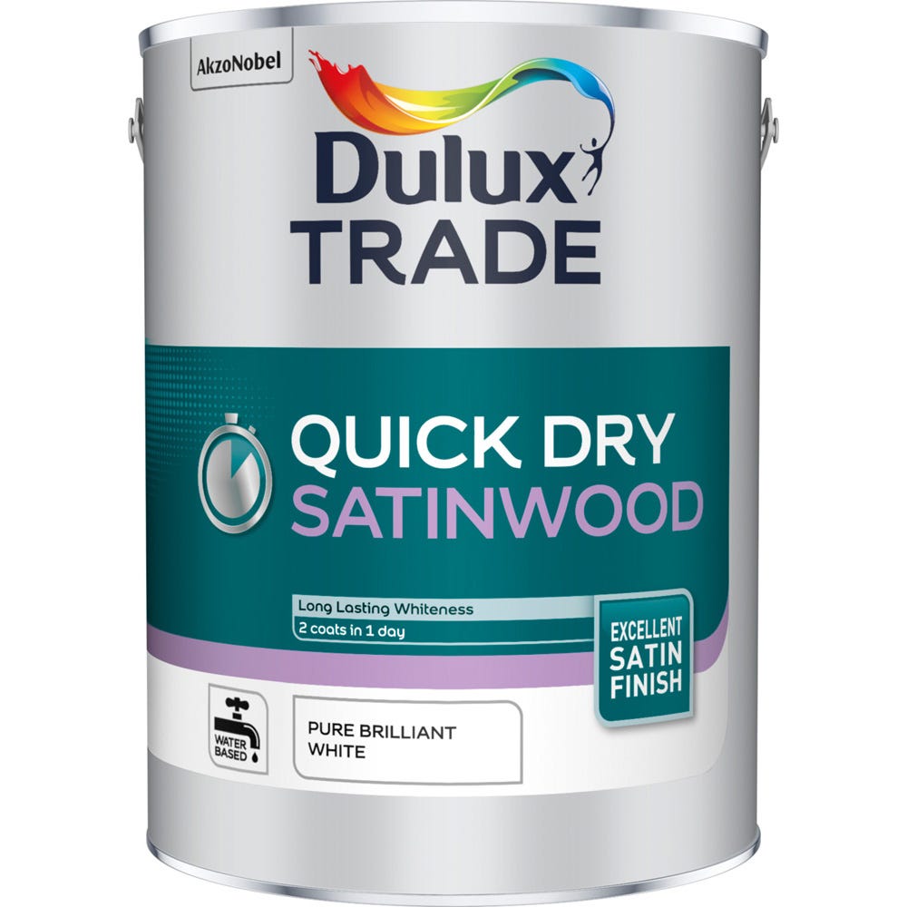 Product image for Dulux Trade Quick Dry Satinwood 5L Pure Brilliant White