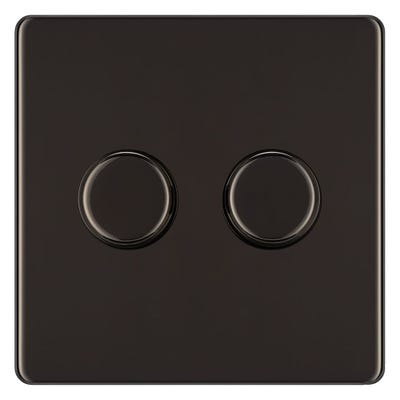 BG Screwless 200W 2 Gang 2 Way Push Dimmer Switch Black Nickel FBN82P