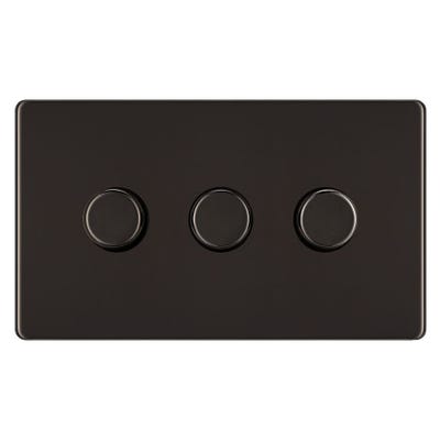 BG Screwless 200W 3 Gang 2 Way Push Dimmer Switch Black Nickel FBN83
