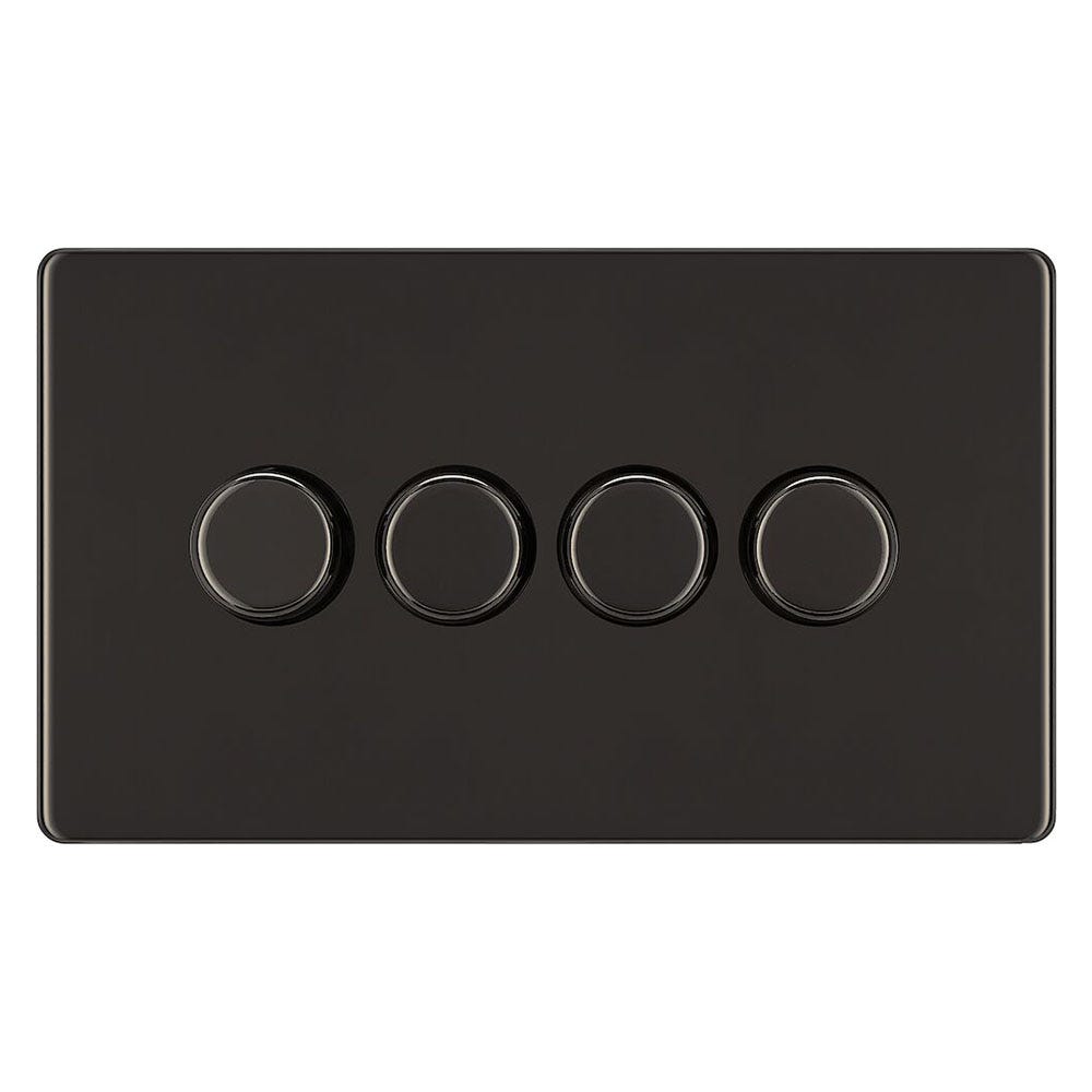 BG Screwless 200W 4 Gang 2 Way Push Dimmer Switch Black Nickel FBN84P