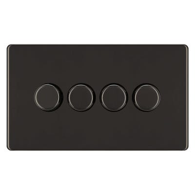 BG Screwless 200W 4 Gang 2 Way Push Dimmer Switch Black Nickel FBN84P
