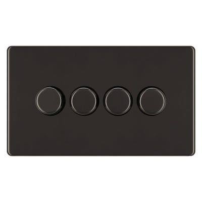 BG Nexus Screwless Flatplate 4 Gang 2 Way 200W Dimmer Switch Black Nickel FBN84P-01