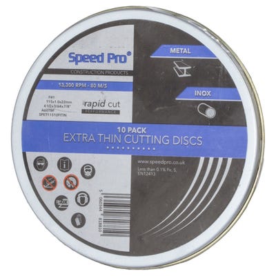 Speed Pro Extra Thin Inox/Metal Cutting Disc 115mm x 1.0mm x 22mm Pack of 10