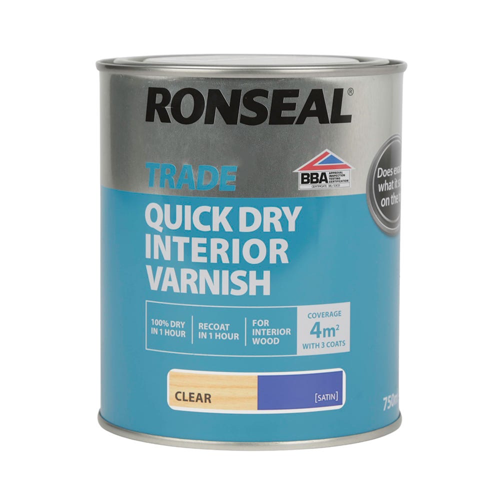 Ronseal Trade Quick Dry Interior Varnish Clear Satin 750ml