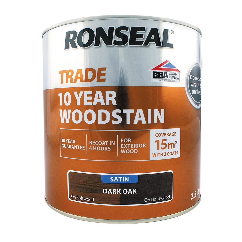 Ronseal Trade 10 Year Woodstain Dark Oak Satin 2.5L