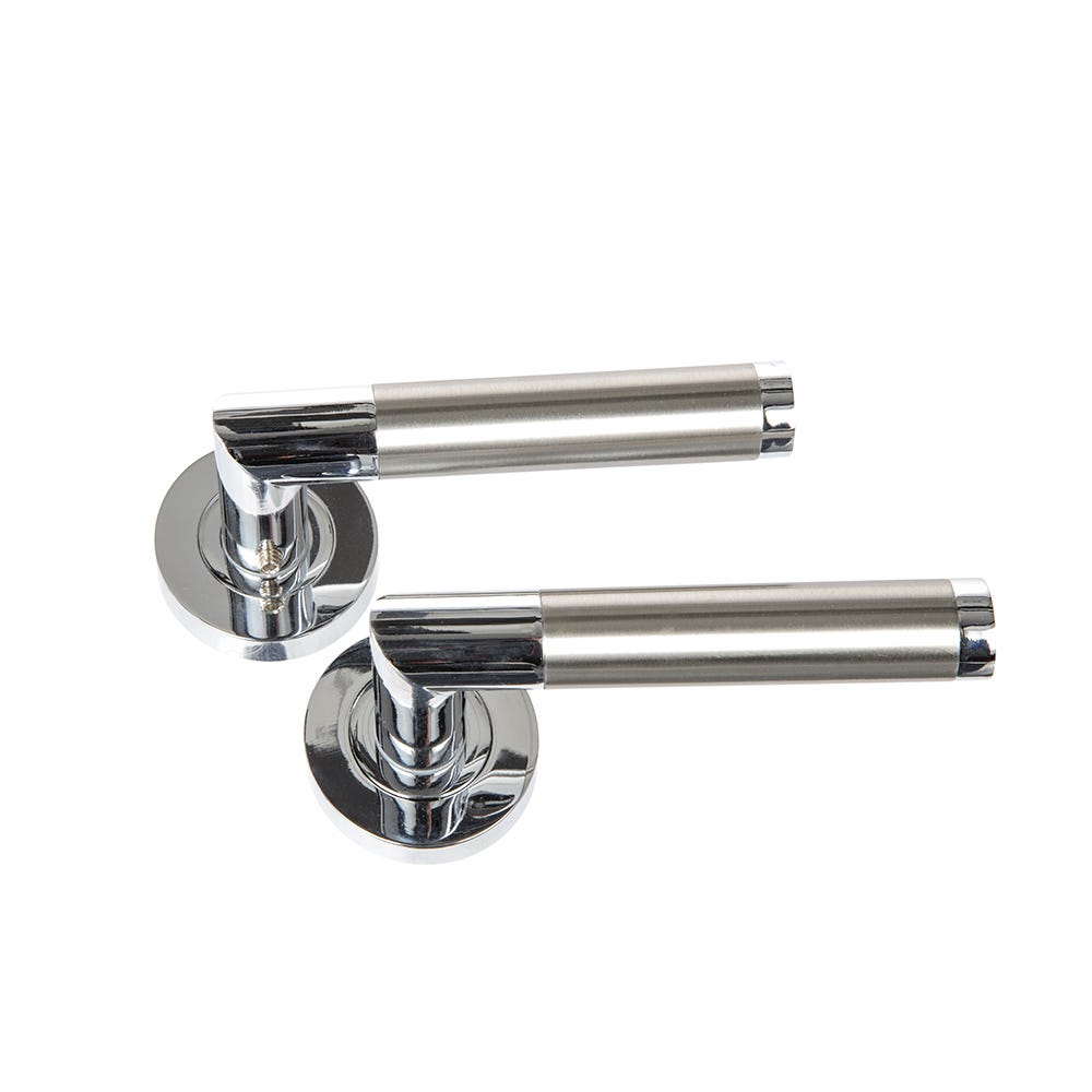 Crown Delta Door Handle Set with 3 Fire Door Hinges & 76mm Latch Polished Chrome