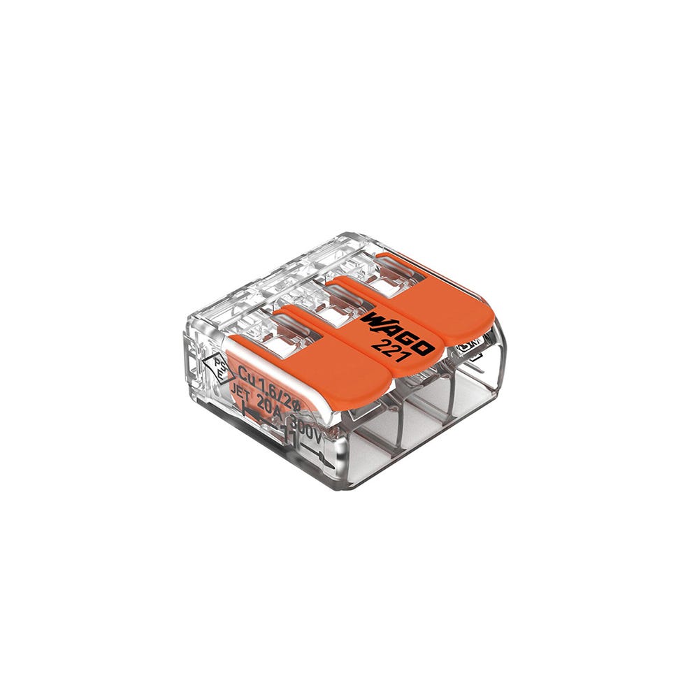 Wago 32A 3 Way Compact Connector Terminal Block 221 Series 50pk