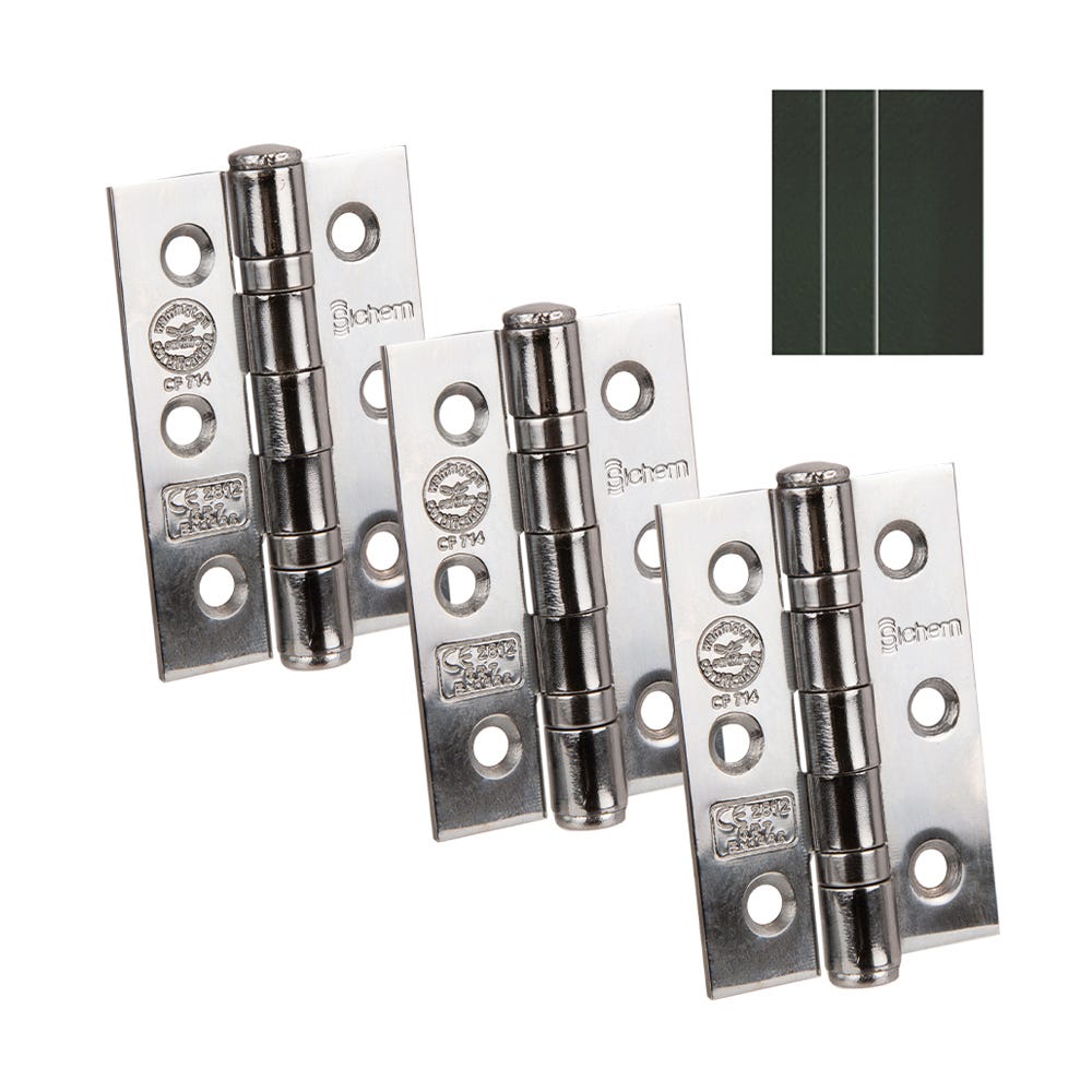 CE7 Steel BB Hinges & Intu Pads 76 x 51mm Polished Chrome Pack of 3