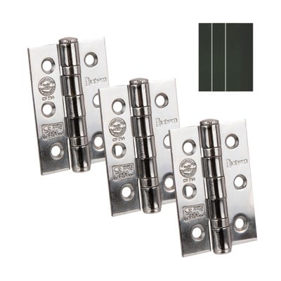 CE7 Steel BB Hinges & Intu Pads 76 x 51mm Polished Chrome Pack of 3