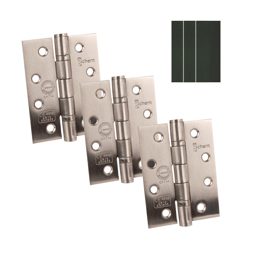 CE13 Stainless Steel BB Hinges & Intu Pads 100 x 76mm Satin Pack of 3
