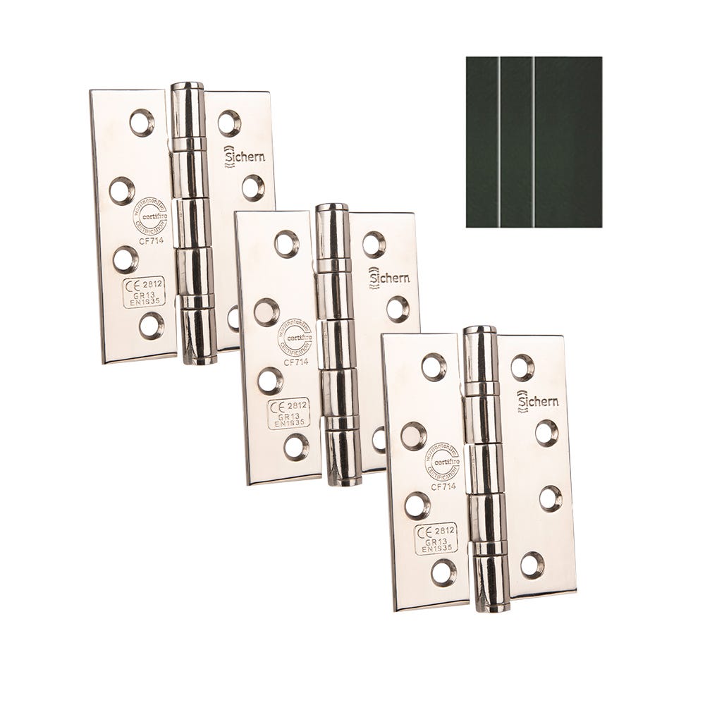 CE13 Stainless Steel BB Hinges & Intu Pads 100 x 76mm Polished Pack of 3