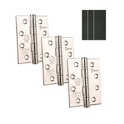 CE13 Stainless Steel BB Hinges & Intu Pads 100 x 76mm Polished Pack of 3