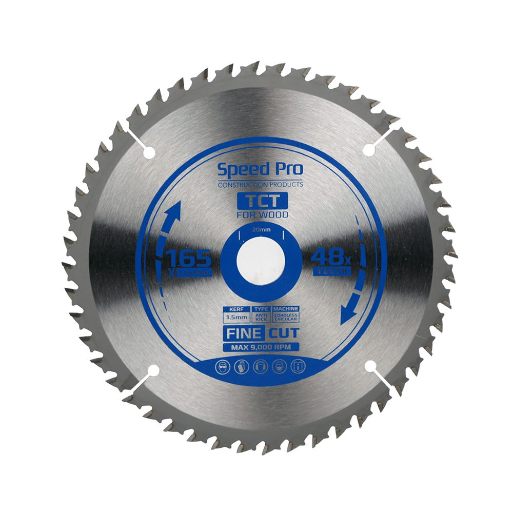 Speed Pro TCT Saw Blade Fine Cut 165mm x 20mm x 1.5mm 48T