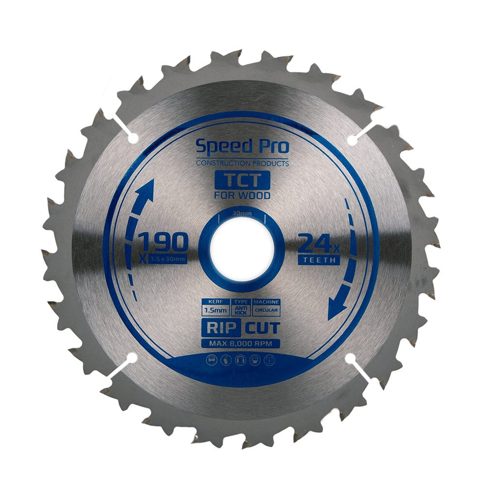 Speed Pro TCT Saw Blade Rip Cut 190mm x 30mm x 1.5mm 24T
