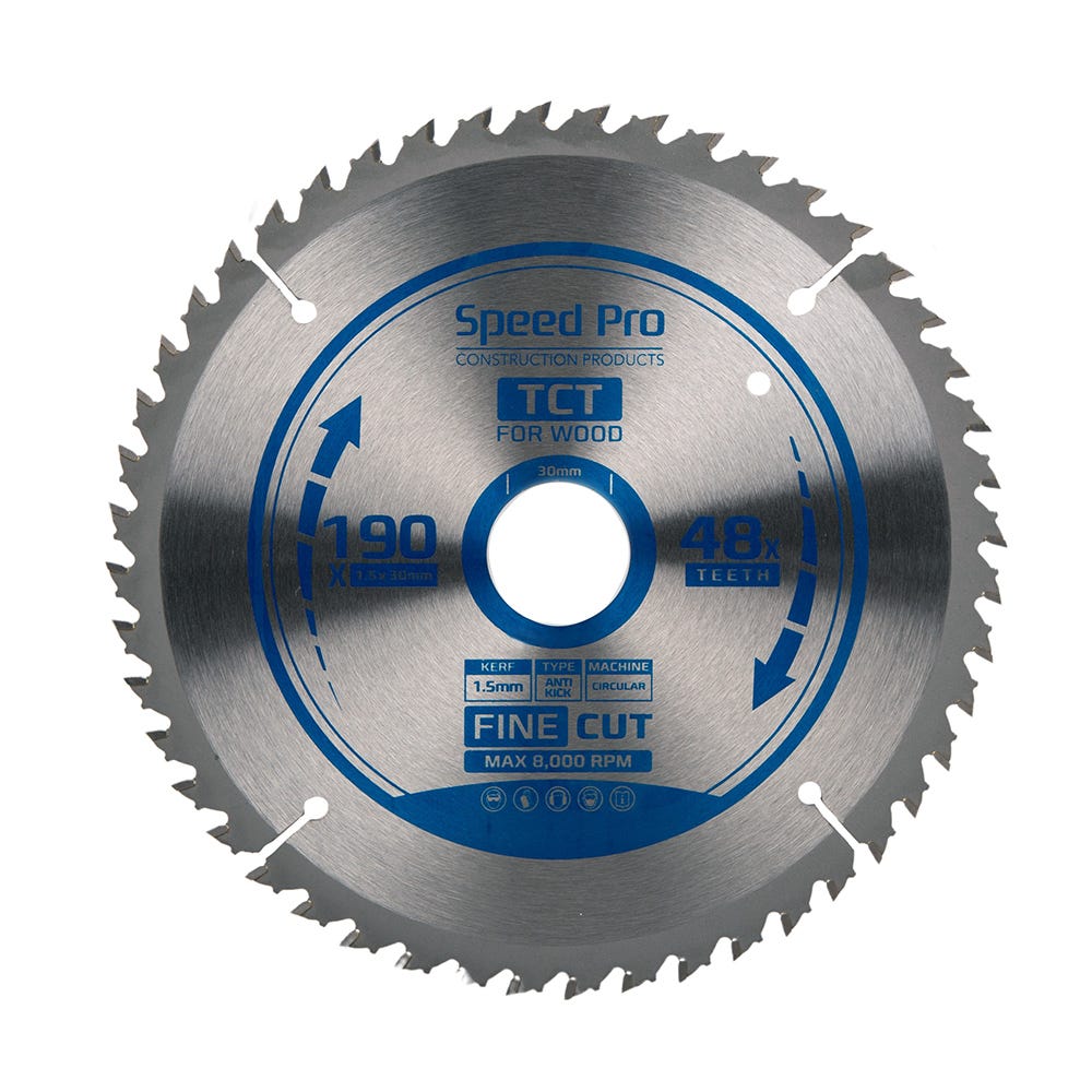 Speed Pro TCT Saw Blade Fine Cut 190mm x 30mm x 1.5mm 48T