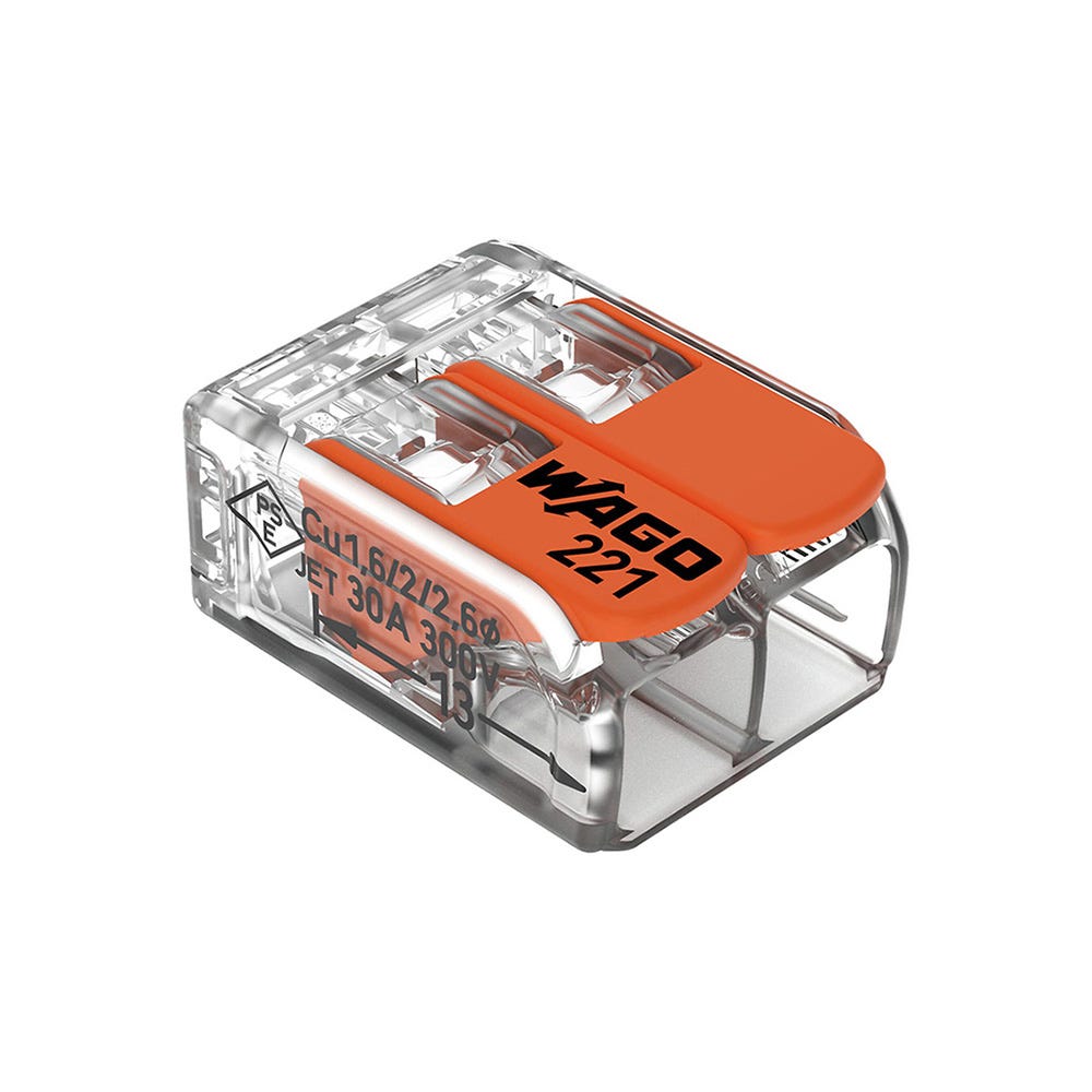 Wago 41A 2 Way Compact Connector Terminal Block 221 Series 50pk