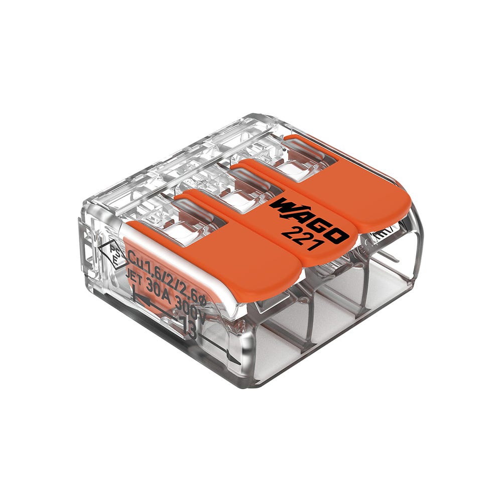 Wago 41A 3 Way Compact Connector Terminal Block 221 Series 30pk